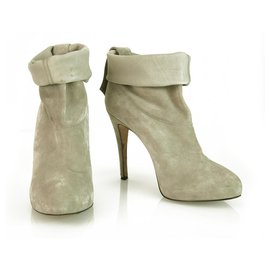 Brian Atwood-Brian Atwood Gray Suede Leather Pull On Calf Booties Boots Heels Shoes size 37-Grey