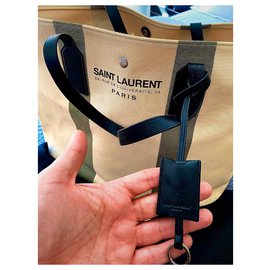 Saint Laurent-Saint Laurent Canvas Einkaufstasche-Schwarz,Weiß