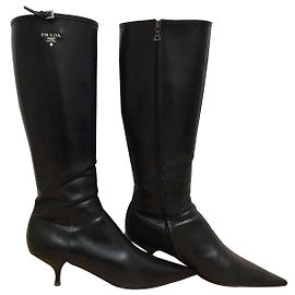 Prada botas pretas com detalhes prateados Preto
