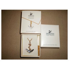 Swarovski-chaîne+pendentif swarovski vintage neuf dans boîte,plaqué or-Doré