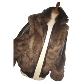 Autre Marque Giacca oversize in volpe e capretto marrone Marrone scuro