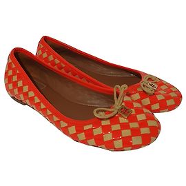 Tory Burch Ballet Flats Red Leather and Cloth Red