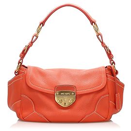 Prada Red Sound Lock Leather Shoulder Bag Red