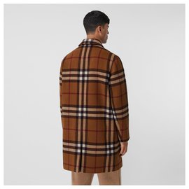 Burberry-Manteau de voiture en laine à carreaux doublé burberry-Marron,Marron foncé