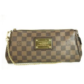 Louis Vuitton-LOUIS VUITTON Pochette  Damier Ebene Brown Canvas Eva Clutch Bag Clutch Handbag-Brown