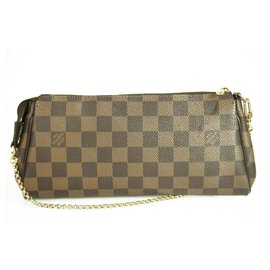 Louis Vuitton-LOUIS VUITTON Pochette  Damier Ebene Brown Canvas Eva Clutch Bag Clutch Handbag-Brown