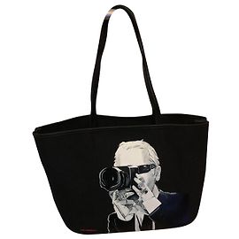 Bolsa Karl Lagerfeld Preta de Algodão e Couro Vegan Preto