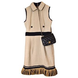 Chanel Sammler Kaschmir Seidenkleid Beige