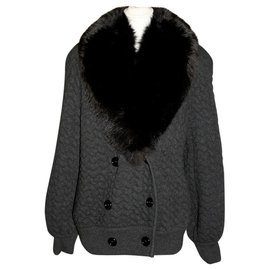 Valentino Garavani-Casaco casaco de lã com pele da Valentino Boutique-Preto