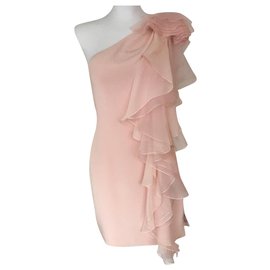 Marchesa-One shouldered silk dress-Pink