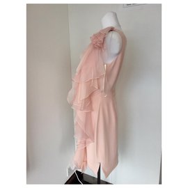 Marchesa-One shouldered silk dress-Pink