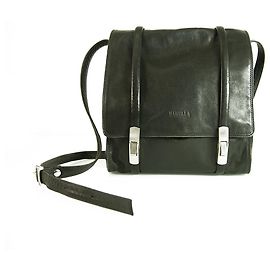 Marella Black Leather Flap top Messenger Crossbody Shoulder Bag Handbag Black