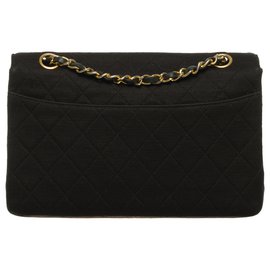 Chanel-Seltene Chanel Single Flap Bi-Material Leder und Vintage Jersey Tasche mit Brieftasche-Schwarz