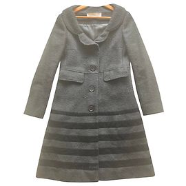 Cacharel Wollmantel Schwarz mit Samtstreifen Schwarz
