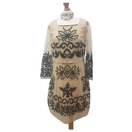 Autre Marque Almatrichi abito tulle patch floreale Bianco Beige