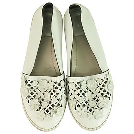 Christian Dior White Leather Laser Cut Floral Embellished Flore Espadrilles 38 $1,350 White