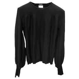 Suéter Chanel preto de lã com mangas bispo Preto