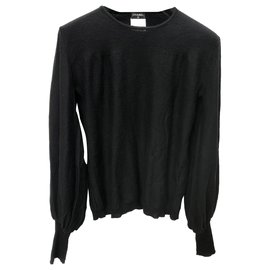 Pull Chanel noir en laine manches bishop Noir