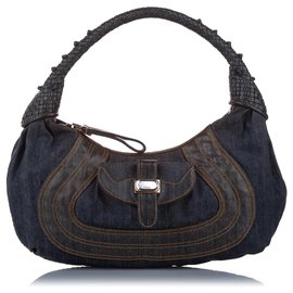 Fendi-Fendi Blue Denim Spy Handbag-Brown,Blue,Navy blue