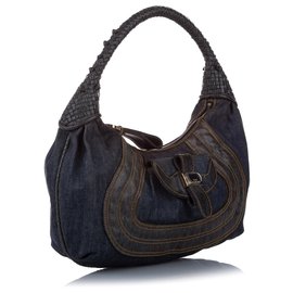 Fendi-Fendi Blue Denim Spy Handbag-Brown,Blue,Navy blue