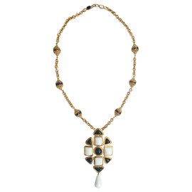 Chanel-Collar icónico con cruz-Negro,Blanco,Dorado