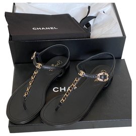 Chanel-sandalo in pelle-Nero