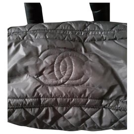 Chanel Black and Grey Polyester Handbag Black Grey