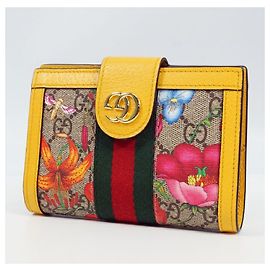 Gucci Flora Ophidia unisex passport case 598914 yellow Yellow
