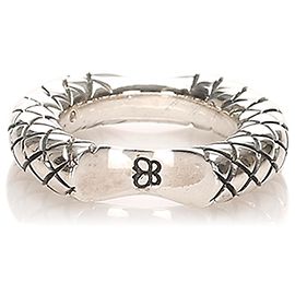 Bottega Veneta Silver Intrecciato Concave Ring Silvery