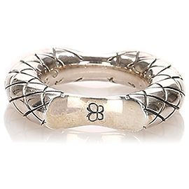 Bottega Veneta Silver Intrecciato Concave Ring Silvery