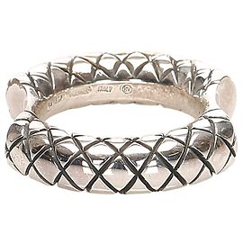 Bottega Veneta Silver Intrecciato Concave Ring Silvery