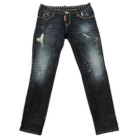Vaqueros rectos Dsquared2 azules de algodón y lino Azul