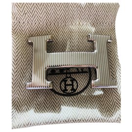 Hermès-Hermès silver belt buckle Calandre-Silvery