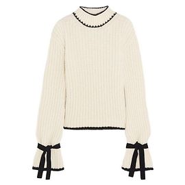 JW Anderson J.W.ANDERSON Unisex Alpaka Wolle Off-White mit schwarzen Manschettenbändern Übergroßer Rollkragenpullover Pullover Pullover Schwarz Weiß