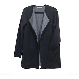 CATHERINE MALANDRINO Wollmischung auf Knopf Langstrick-Strickjacke mit 2 Fronttaschen Schwarz