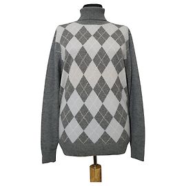 Autre Marque Suéter polo de cachemira gris con rombos Gris