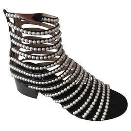 Chanel-Fully beaded gladiator sandals-Silver hardware