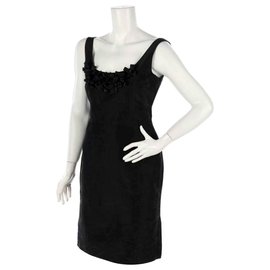 Max Mara-Italian Black Fitted Summer Cotton Midi Dress-Black