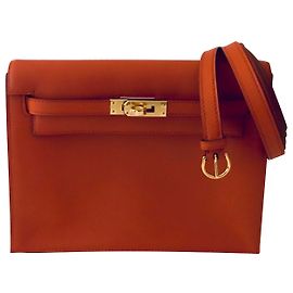 Hermès Kelly Danse II Terre Battue, hardware dourado de couro rápido Laranja