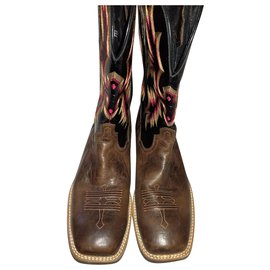 Autre Marque-ARIAT size 47 Tombstone Thunder Square Toe Western Brown Patent Cowboy Riding Boots-Brown