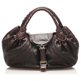 Fendi-Fendi Brown Spy Leather Handbag-Brown,Dark brown