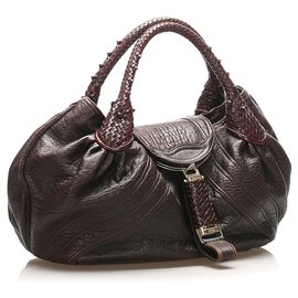 Fendi-Fendi Brown Spy Leather Handbag-Brown,Dark brown