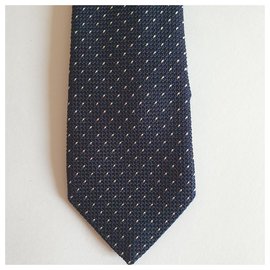Paul Smith-Paul Smith dark navy blue silk tie with polka dots-Navy blue