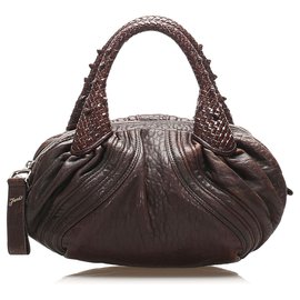 Fendi-Fendi Brown Spy Leather Handbag-Brown,Dark brown