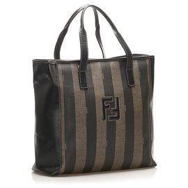 Fendi-Sac à main Fendi Pequin noir-Marron,Noir