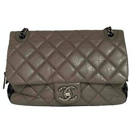 Bolsa Chanel Timeless de couro e tweed marrom Marrom
