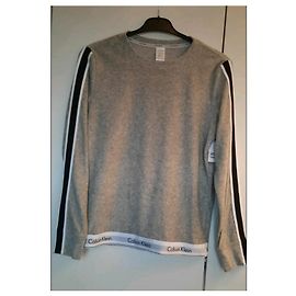Sweat Calvin Klein Gris en Coton à Rayures Gris