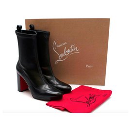 Christian Louboutin-Christian Louboutin Contrevent in pelle nera 100 stivaletti con tacco-Nero