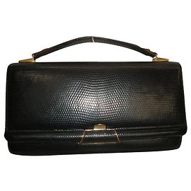 Lancel Handtasche aus schwarzem Leder im Eidechsenoptik Schwarz