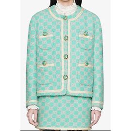Completo gonna e giacca Gucci in tweed blu GG Blu